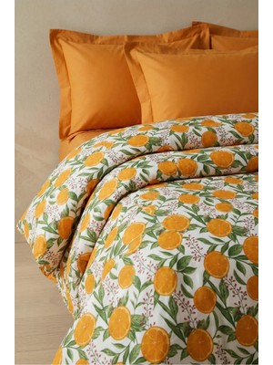 Nesco Turuncu Portakal %100 Pamuk King Size 220x240 6 Parça Nevresim Takımı | 180x200x40 Lastikli Çarşaf + 4 Yastık