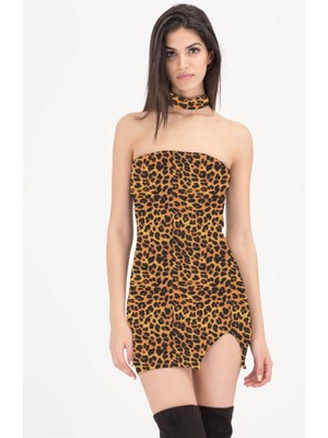 Najmaddin Beruflic B101427 Leopar Desenli Elbise Najmaddin