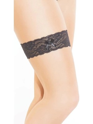 Najmaddin Beruflic Fantezi Seksi Dantelli Fiyonklu Siyah Bacak Bandı Najmaddin