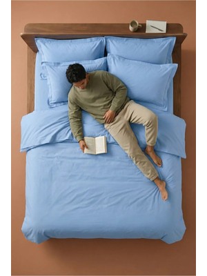 Nesco Mavi Battal Boy %100 Pamuk Nevresim Takımı 220X240 Nevresim 180X200 Çarşaf 4 Yastık Kılıfı