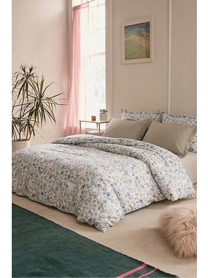 Nesco %100 Pamuk Çift Kişilik Nevresim Takımı 200X220 cm Lastikli Çarşaflı Sarı Çiçek Desenli Bej