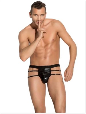 Najmaddin Beruflic Fantezi Erkek Siyah Seksi Metalli Tanga - String Najmaddin