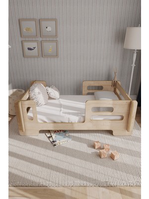 Zeo Wood Design Mdflam Modern Montessori Çocuk Yatak, Baza, Karyola- Safir Meşe