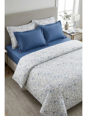 Nesco %100 Pamuk Tek Kişilik Nevresim Takımı 160X220 cm Lastikli Çarşaflı Mavi Çiçek Desenli Lacivert