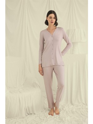 Najmaddin Beruflic Uzun Kollu Düğmeli V Yaka Pijama Takımı Najmaddin