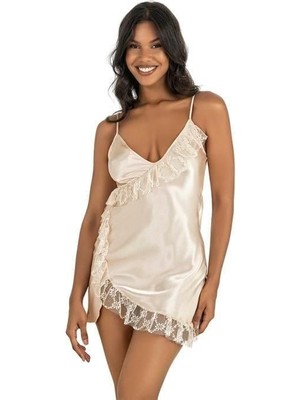 Najmaddin Beruflic Fildişi Kısa Saten Gecelik 8229 Najmaddin