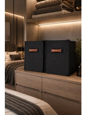 Çınar Ev Tekstil 30X30 cm Keçe Dolap Içi Düzenleyici 2’li Set – Katlanabilir, Deri Kulplu, Çok Amaçlı Saklama Kutusu
