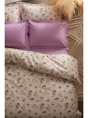 Nesco Battal Boy %100 Pamuk Nevresim Takımı 220X240 Çiçek Desenli Nevresim + Mavi Düz Çarşaf