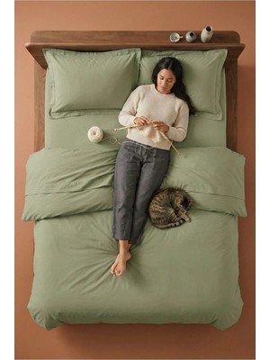 Nesco Haki Yeşil Tek Kişilik %100 Pamuk Nevresim Takımı 160X220 Nevresim 100X200 Çarşaf 2 Yastık Kılıfı