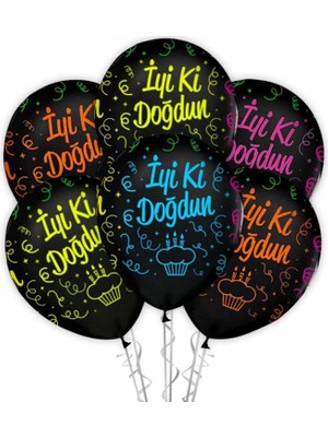 Keskin Sound Çepeçevre Iyi Ki Doğdun Baskılı Siyah Balon