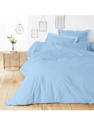 Nesco Mavi %100 Pamuk Çift Kişilik 200x220 6 Parça Nevresim Takımı | 160x200x35 Lastikli Çarşaf + 4 Yastık