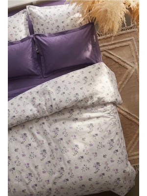 Nesco %100 Pamuk Tek Kişilik Nevresim Takımı 160X220 cm Lastikli Çarşaflı Çiçek Desenli Mor