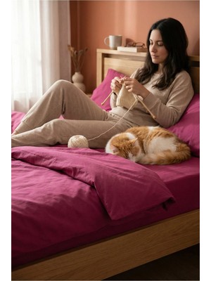 Nesco Fuşya Tek Kişilik %100 Pamuk Nevresim Takımı 160X220 Nevresim 100X200 Çarşaf 2 Yastık Kılıfı