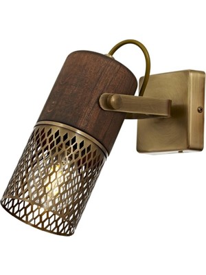 Avonni AP-1830-1E Eskitme Kaplama Aplik E27 Metal Ahşap H: 12 cm, WxD: 6x12 cm