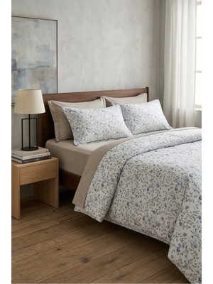Nesco %100 Pamuk Tek Kişilik Nevresim Takımı 160X220 cm Lastikli Çarşaflı Sarı Çiçek Desenli Bej