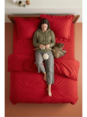 Nesco Kırmızı Tek Kişilik %100 Pamuk Nevresim Takımı 160X220 Nevresim 100X200 Çarşaf 2 Yastık Kılıfı