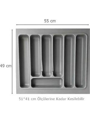 Lider Gri Çekmece İçi Kaşıklık 55X49 cm Antibakteriyel ABS Malzeme ile 7 Bölmeli Kullanım