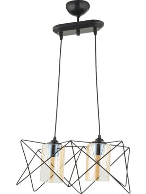 Avonni AV-65076-2Y-BSY Siyah Boya Modern Avize E27 Metal Cam H: 70 cm, WxD: 40x20 cm