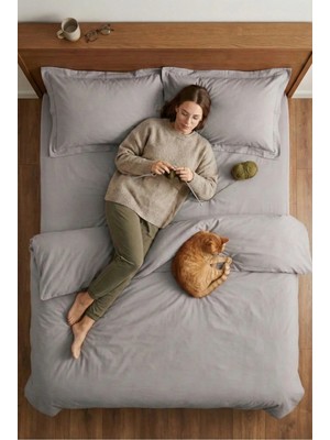 Nesco Gri King Size %100 Pamuk Nevresim Takımı 220X240 Nevresim 180X200 Çarşaf 4 Yastık Kılıfı