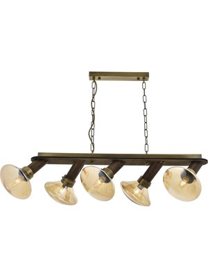 Avonni AV-1682-5EY Eskitme Kaplama Modern Avize E14 Metal Ahşap H: 75 cm, WxD: 90x27 cm