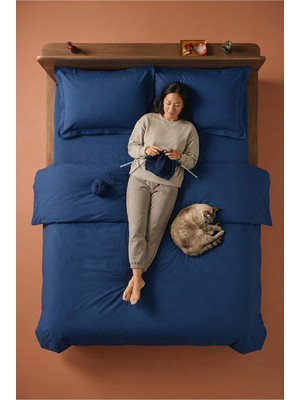 Nesco Lacivert King Size %100 Pamuk Nevresim Takımı 220X240 Nevresim 180X200 Çarşaf 4 Yastık Kılıfı
