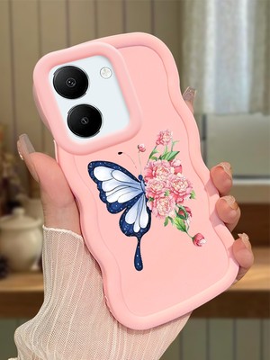 HONTINGA Vivo Y36 5g Uyumlu Kılıfı Düşüme Önleyici Basitlik Anti Düşme Darbeye Dayanıklı Basit Pembe Yumuşak Silikon Telefon Kılıfı Kelebek Desen K9-0095