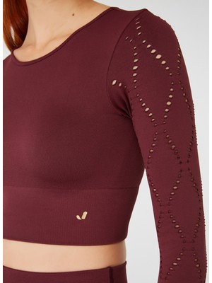 Jerf Naples Kadın Uzun Kol Crop Top Bordo Baklava Desenli Nefes Alabilir Kumaş Özellikleri