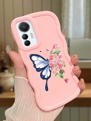HONTINGA Xiaomi Mi 12 Lite Uyumlu Kılıfı Düşüme Önleyici Basitlik Anti Düşme Darbeye Dayanıklı Basit Pembe Yumuşak Silikon Telefon Kılıfı Kelebek Desen K9-0095