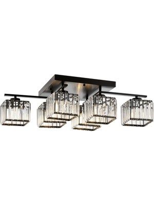 Avonni AV-1795-6BSY Siyah Boya Modern Avize E27 Metal Kristal H: 22 cm, WxD: 80x40 cm