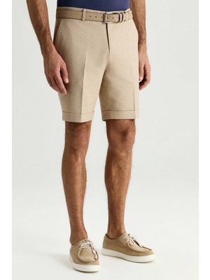 Hemington Keten Pamuk Karışım Krem Chino Şort