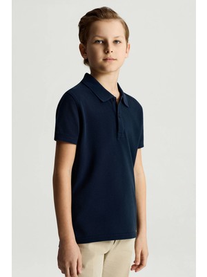 Hemington Saf Pamuk Lacivert Polo Yaka Çocuk T-Shirt