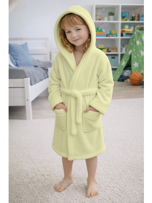 Mislina Home Luna Soft Kız / Erkek Çocuk Kapşonlu Pamuklu Bornoz Peluş Sabahlık |7/8 Yaş Su Yeşili