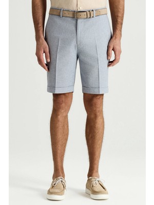 Hemington Keten Pamuk Karışım Mavi Chino Şort