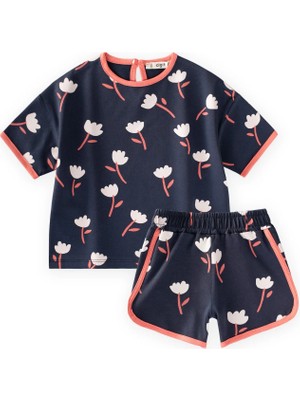 Cigit Desenli Oversize Şortlu Takım 1-7 Yaş Lacivert