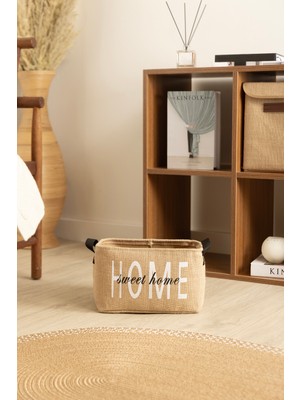 Koza Home Tidy Jüt Home Yazılı Sepet (30X22X18 Cm) 6014