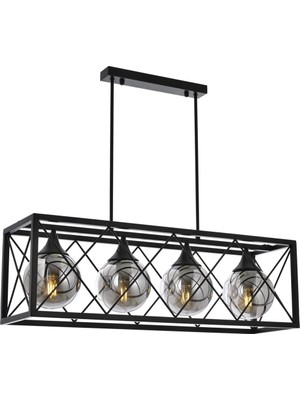 Avonni AV-1732-4Y-BSY Siyah Boya Modern Avize E27 Metal Cam H: 80 cm, WxD: 80x25 cm