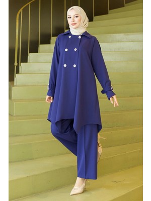 Manşet Tokalı Düğme Detaylı Takım Indigo 19295