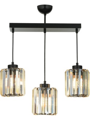 Avonni AV-65230-3Y-BSY Siyah Boya Modern Avize E27 Metal Kristal H: 60 cm, WxD: 54x15 cm