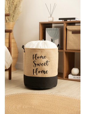 Koza Home Tidy Jüt Home Yazılı Büzgülü Çamaşır Sepeti (37X40CM) 6015