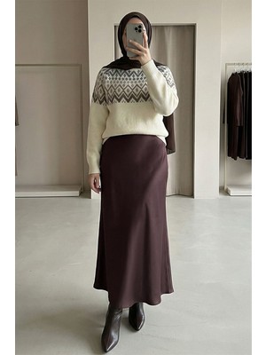 inStyle Saten Koyu Mor Kloş Etek