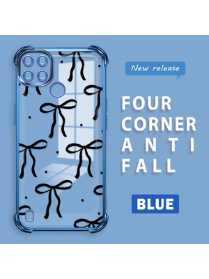HONTINGA Realme C25Y ile Uyumlu Şeffaf Kılıfı Düşüme Önleyici Basitlik Anti Düşme Kamera Korumali Fiyonk Desen Yumuşak Silikon Telefon Kılıfı Kadın ve Erkek Için Uygundur K3-0113