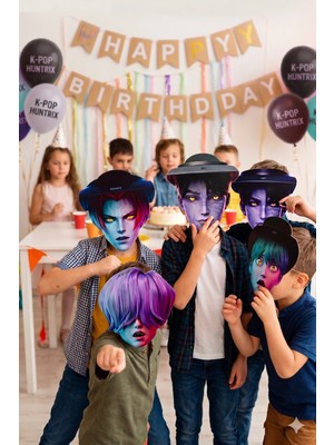 Dodomar K Pop Saja Boys Huntrix Demon Hunters Karton Maske 6'lı Parti Doğum Günü Maske Seti