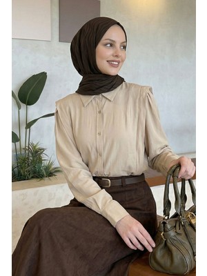 inStyle Nervürlü Bej Gömlek