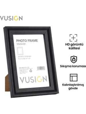 Vusign Vusıgn VS656-BK Mdf Fotoğraf Çerçevesi 15X20 cm Siyah Kabartmalı Çerçeve Masaüstü ve Duvar Askılı