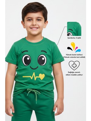 KarmeNova Buddy Sevimli Yüz Baskılı Sıcacık %100 Pamuk Unisex Çocuk T-Shirt Tişört | 4-9 Yaş