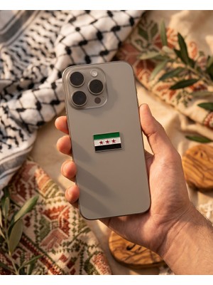 Zaytoon Metal Sticker Telefon Arka Süsü Suriye Bayrağı 3D Premium Kabartmalı