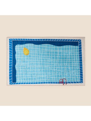 Evidea Soft Havuz Desenli Banyo Paspası - Mavi - 50X80 cm