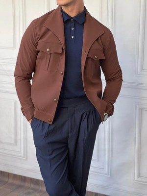 Modefendicom Slimfit Kalıp Pamuklu Kayık Yaka Mont