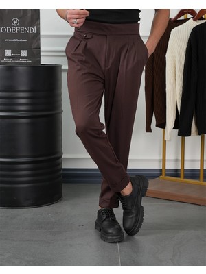 Modefendicom Italyan Kesim Düğme Detaylı Pileli Pantolon