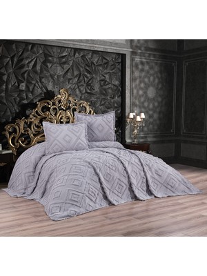 Qulothes Çift Kişilik Yatak Örtüsü Takımı 3 Parça Çeyiz Seti Kabartmalı